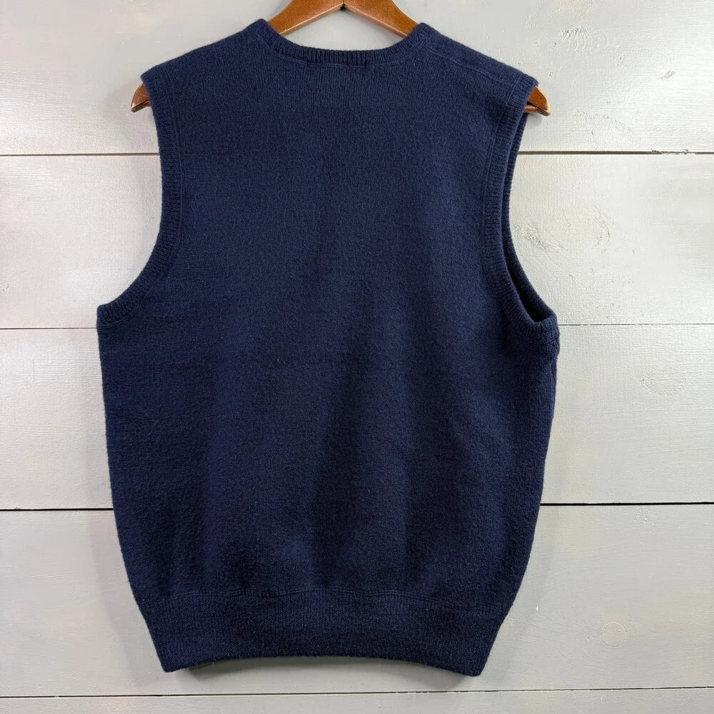 Polo Golf Ralph Lauren Sweater Vest Mens L Navy Wool Crest V Neck Vintage